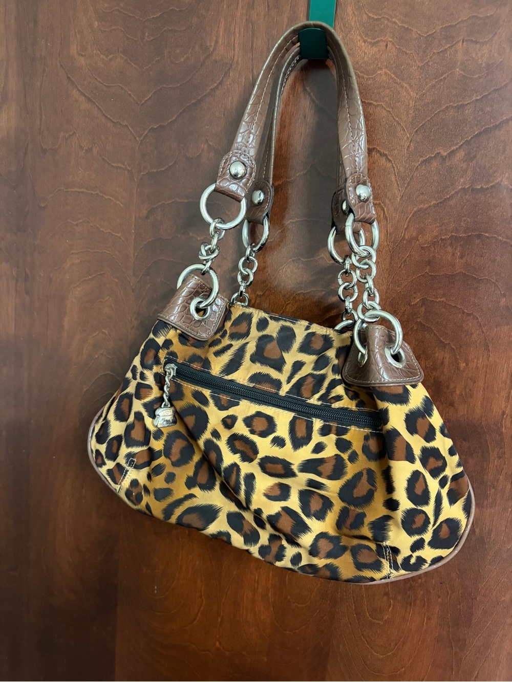 Kathy Van Zeeland Leopard Print Hobo with Brown Trim